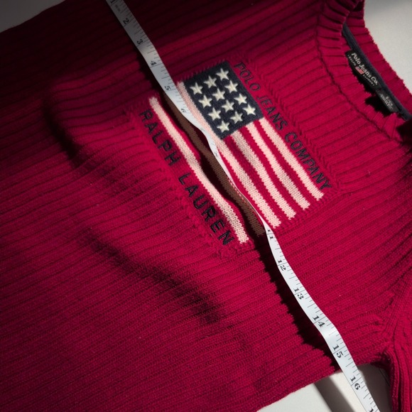 Vintage Polo Ralph Lauren Red American Flag Rib Knit Sweater Womens Small - Picture 8 of 10